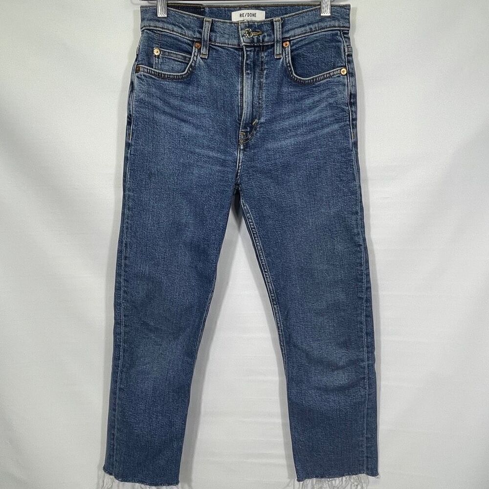 Re/Done Medium Wash Blue High Waisted Straight Leg Jeans Size 25